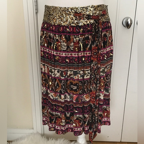 Diane von Furstenberg Sequence Multicolor Silk Sequin Flare Wrap Skirt - Picture 5 of 6